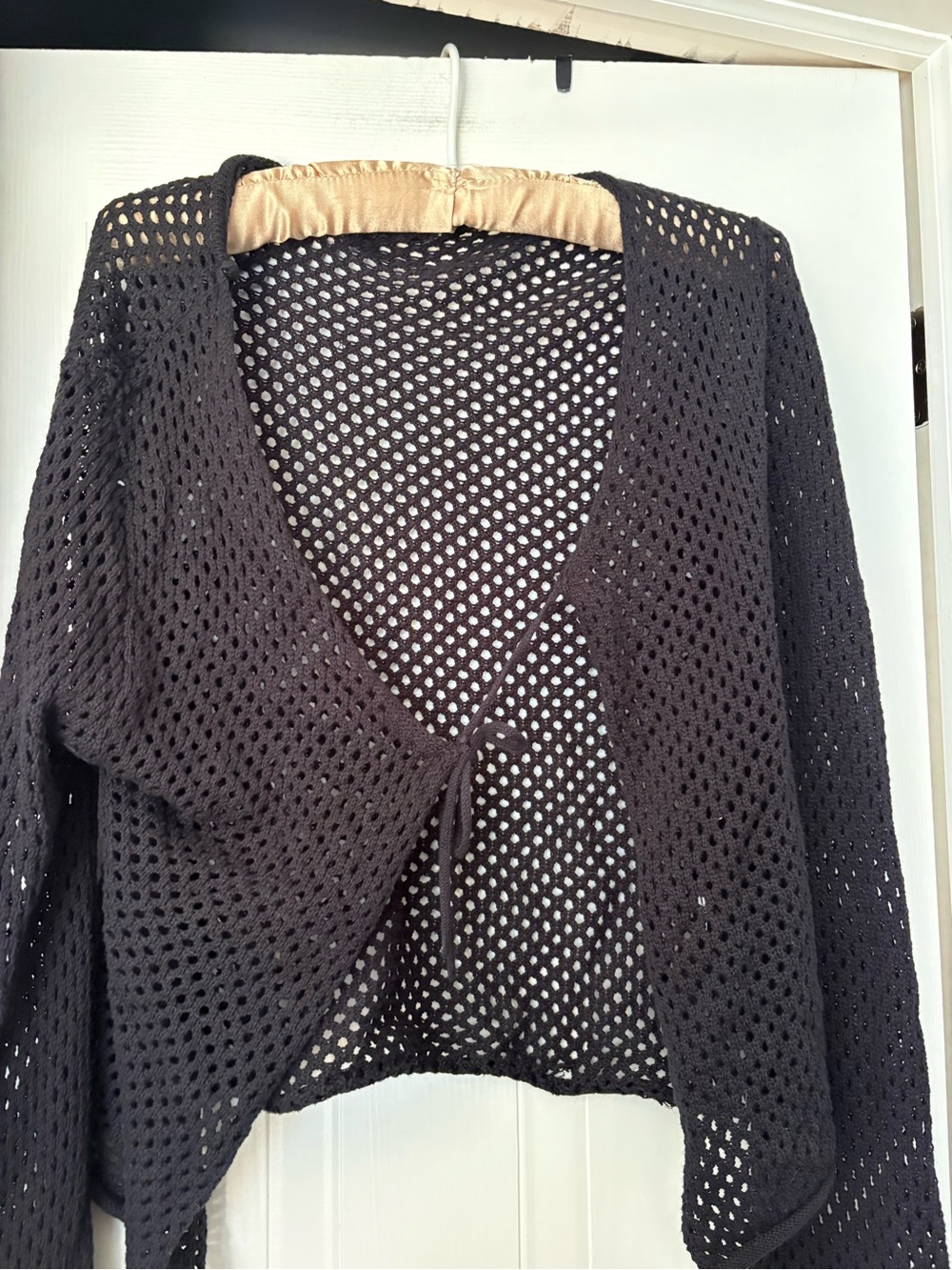 refuge Black Open-Weave Tie-Front Cardigan